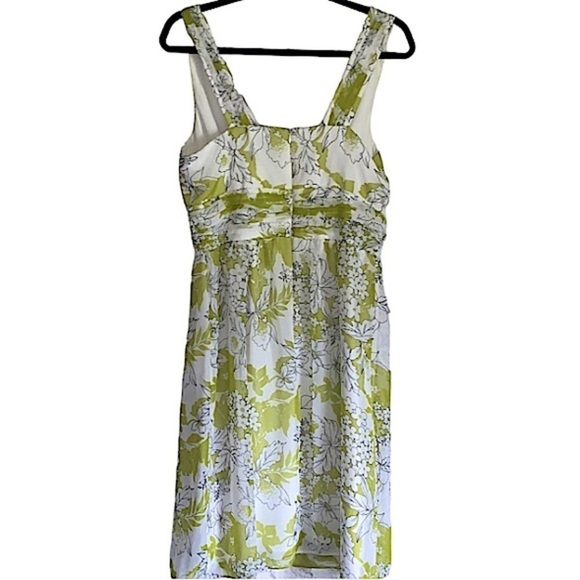 Scarlett Chiffon V Neck Dress A Line White and Lime Green Floral Woman’s Size 12 - Picture 3 of 8